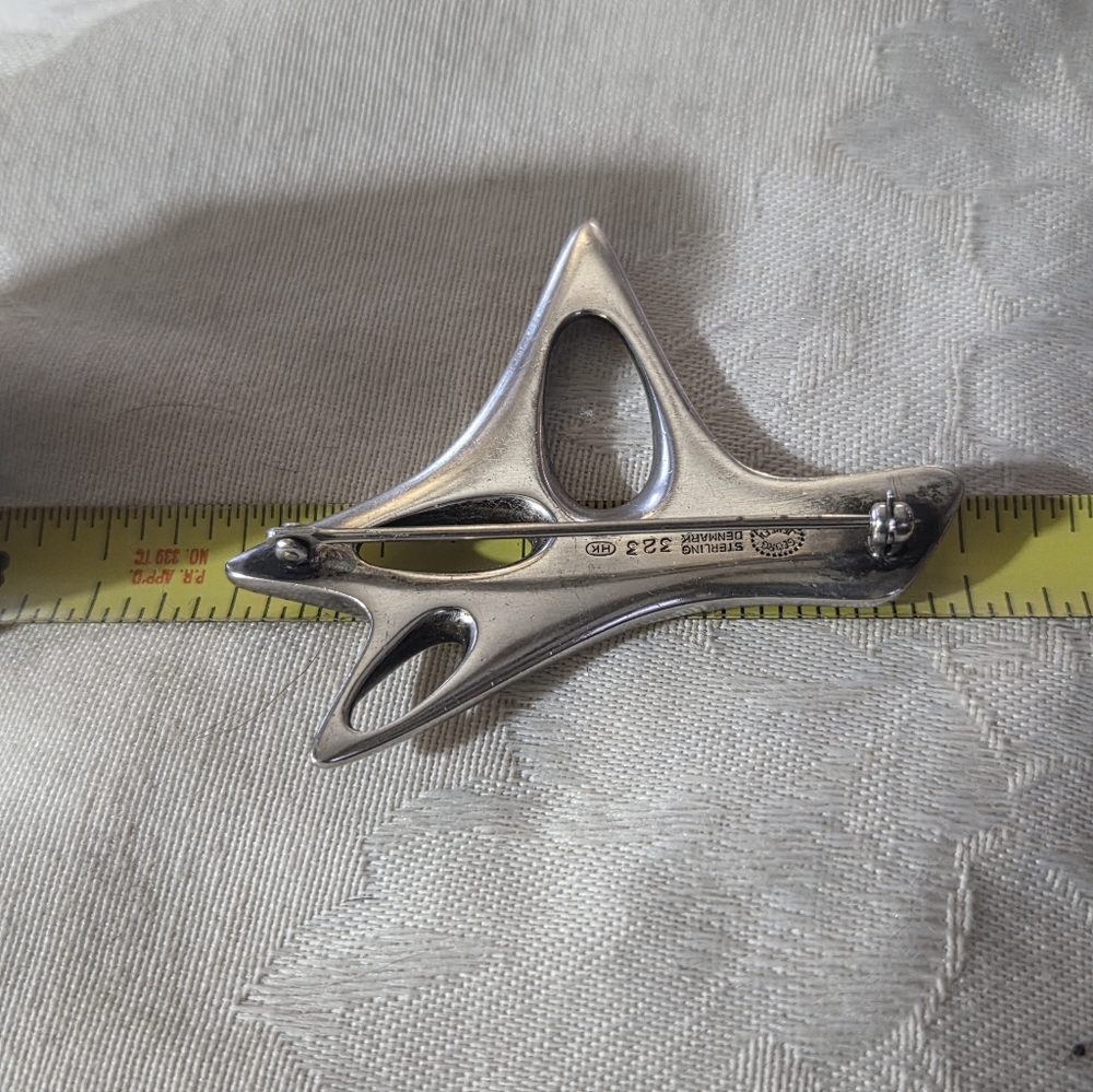 Vintage Georg Jensen Henning Koppel Sterling Silver and Black Enamel Brooch #323 - Picture 10 of 12